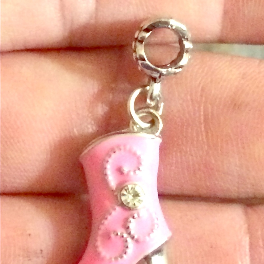 Pink boot silver charm
